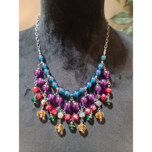 Women's Multicolor Beaded Statement Necklace With Lobster Clasp Fashion Jewelry - Picture 1 of 6